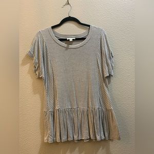 Grey & White Striped Flowy Top